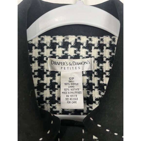 Draper's & Damon's Houndstooth Zip Collard Lined Jacket Blazer Women’s Size 12P - Picture 2 of 8
